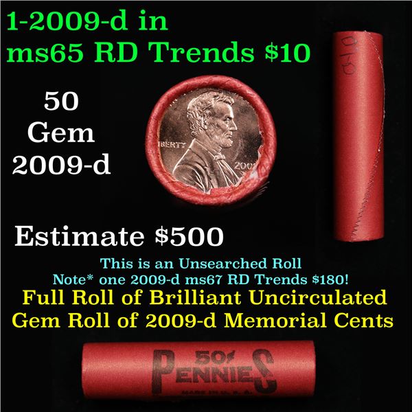 Shotgun Lincoln 1c roll, 2009-d Formative Years 50 pcs Bank Wrapper.