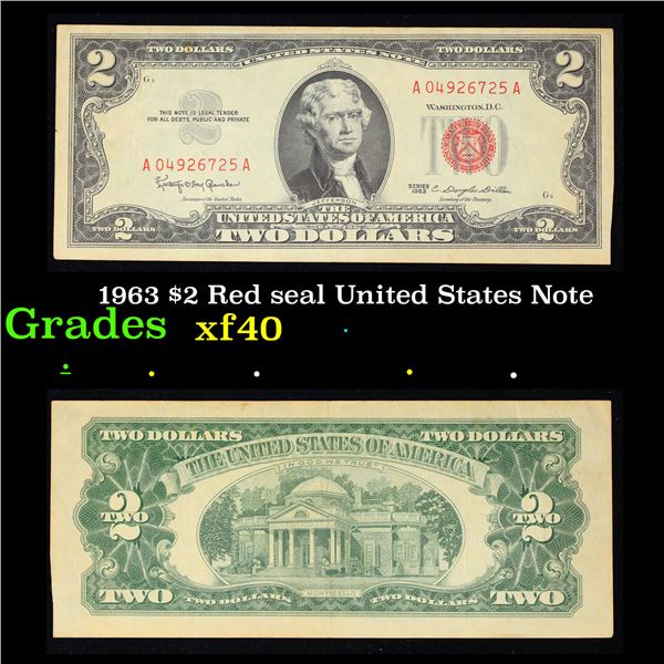 1963 $2 Red seal United States Note Grades xf