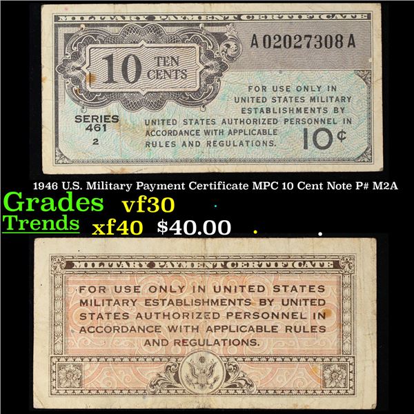 1946 U.S. Military Payment Certificate MPC 10 Cent Note P# M2A Grades vf++