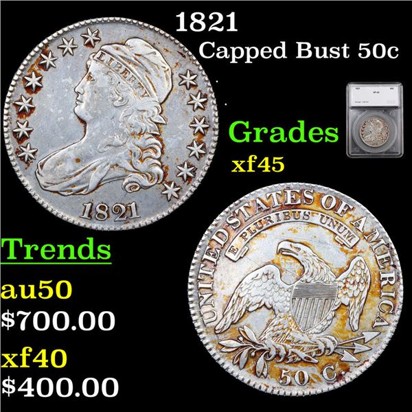 1821 Capped Bust Half Dollar 50c Graded xf45 By SEGS