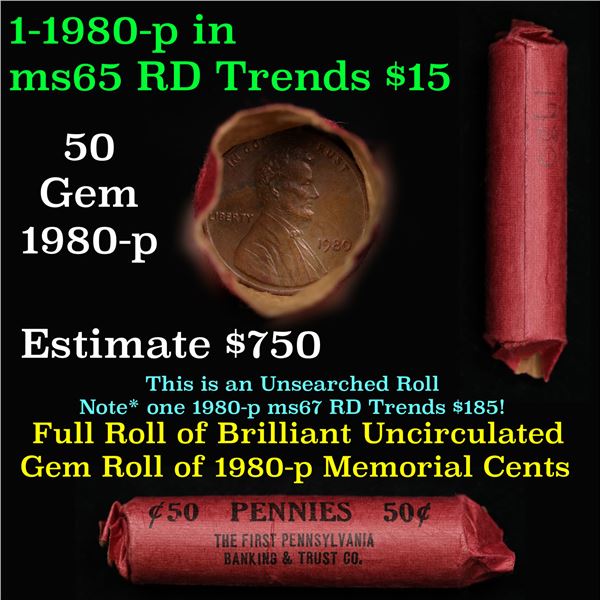 Shotgun Lincoln 1c roll, 1980-p 50 pcs The First Pennsylvania Bank Wrapper.
