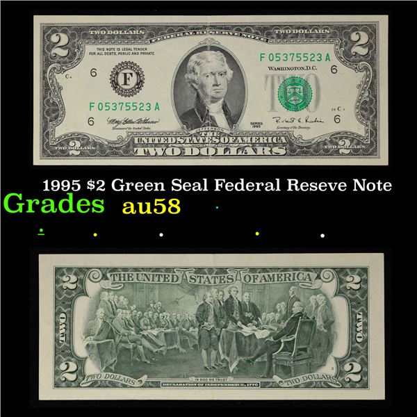 1995 $2 Green Seal Federal Reseve Note Grades Choice AU/BU Slider