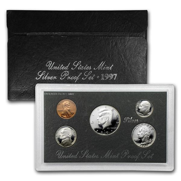 1997 United States Mint Silver Proof Set. 5 Coins Inside. Black Box & COA