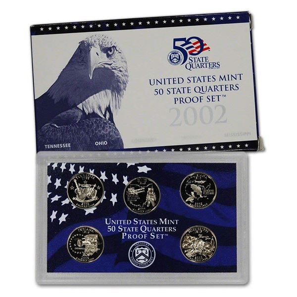 2002 United States Quarters Proof Set, 5 Coins Inside!