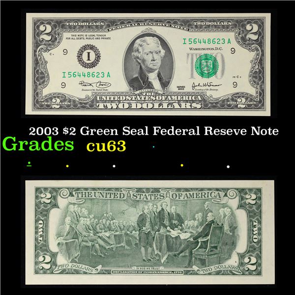 2003 $2 Green Seal Federal Reseve Note Grades Select CU