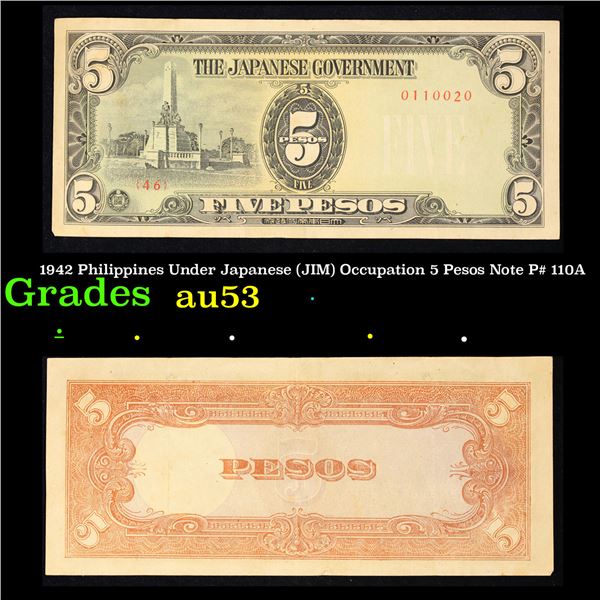 1942 Philippines Under Japanese (JIM) Occupation 5 Pesos Note P# 110A Grades Select AU