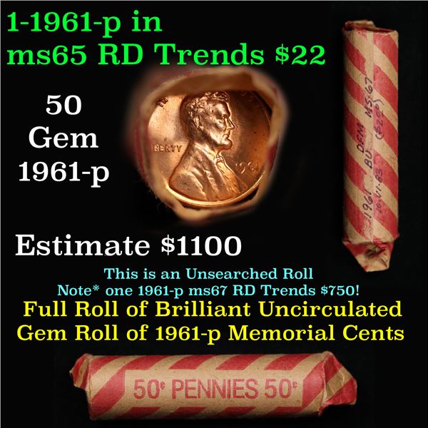 Shotgun Lincoln 1c roll, 1961-p 50 pcs Pennies Wrapper.