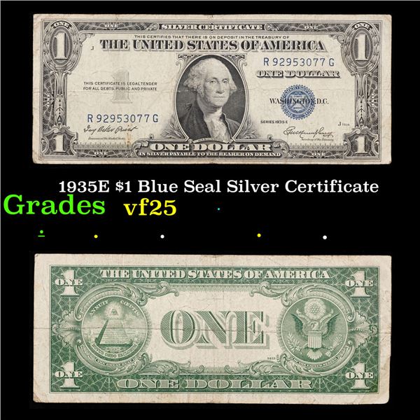 1935E $1 Blue Seal Silver Certificate Grades vf+