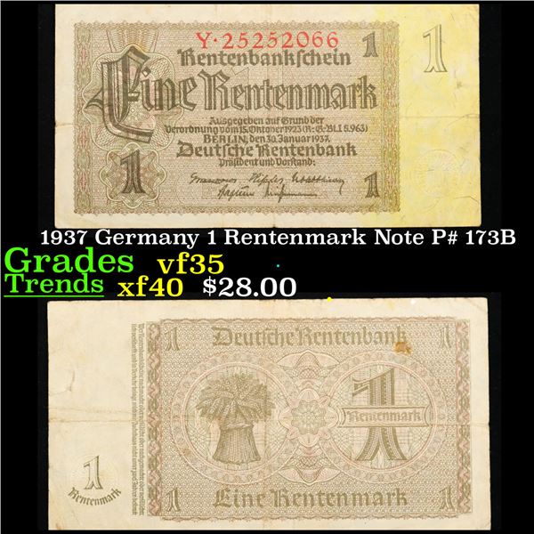 1937 Germany 1 Rentenmark Note P# 173B Grades vf++