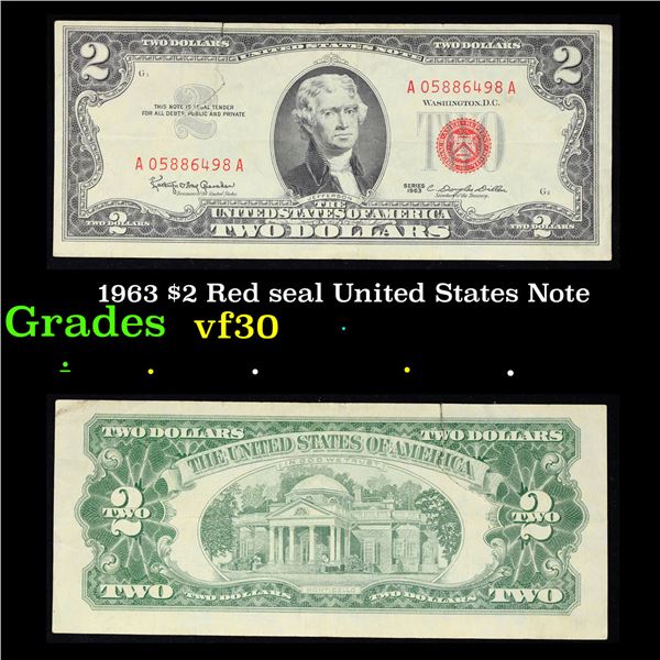 1963 $2 Red seal United States Note Grades vf++