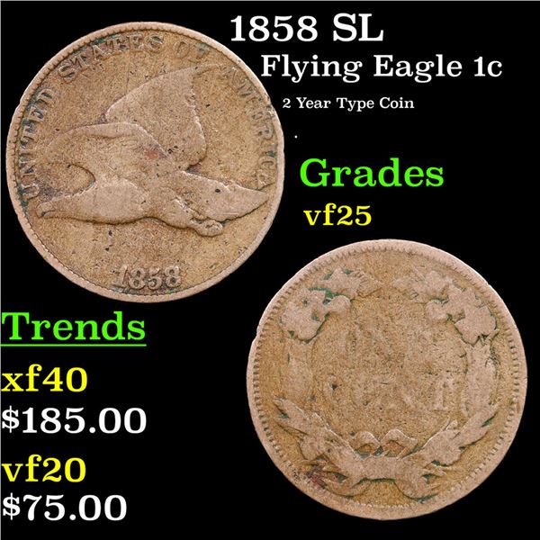 1858 SL Flying Eagle Cent 1c Grades vf+