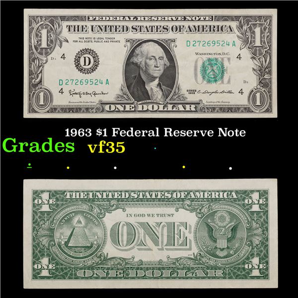 1963 $1 Federal Reserve Note Grades vf++