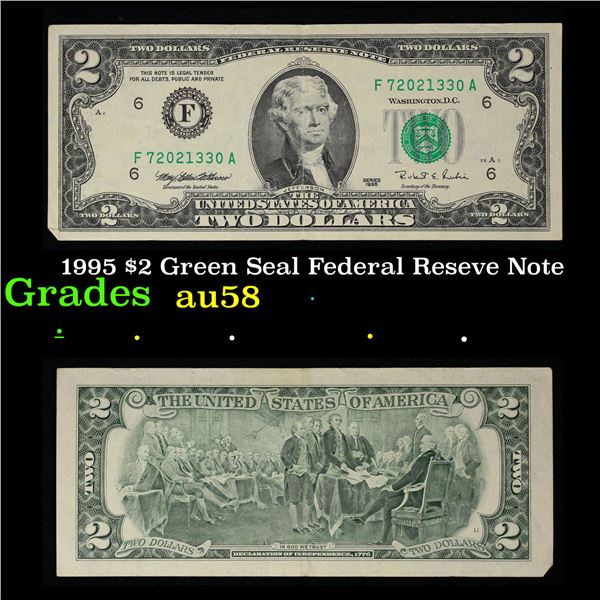1995 $2 Green Seal Federal Reseve Note Grades Choice AU/BU Slider