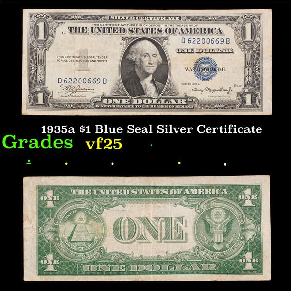 1935a $1 Blue Seal Silver Certificate Grades vf+
