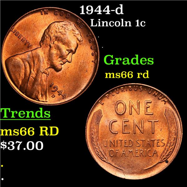 1944-d Lincoln Cent 1c Grades GEM+ Unc RD