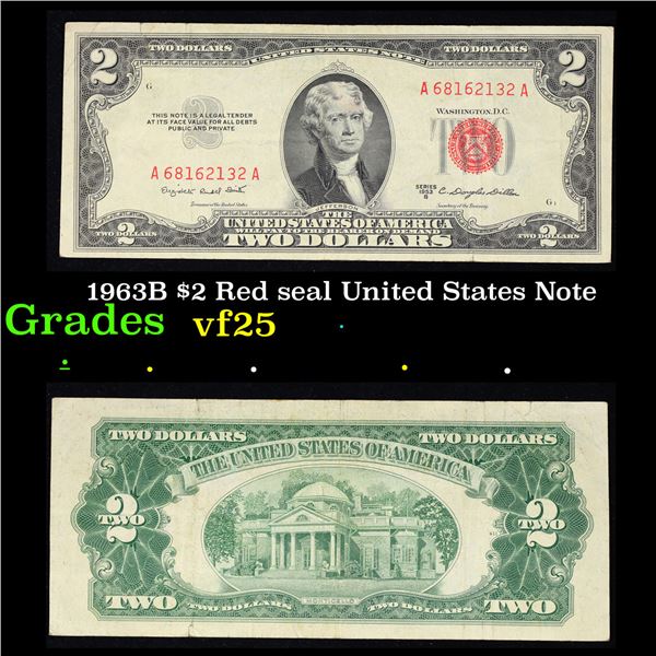 1963B $2 Red seal United States Note Grades vf+