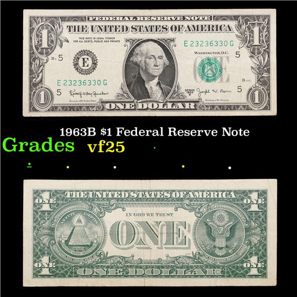 1963B $1 Federal Reserve Note Grades vf+