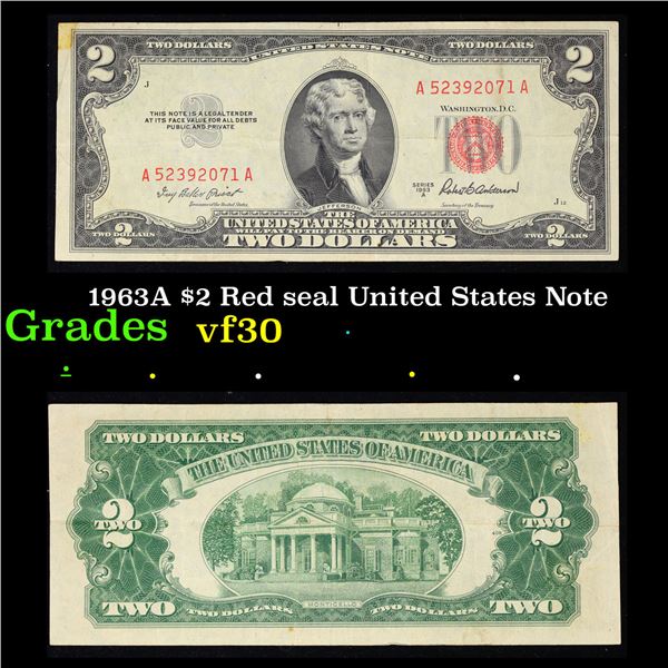 1963A $2 Red seal United States Note Grades vf++