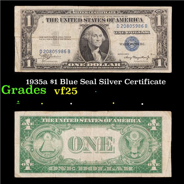 1935a $1 Blue Seal Silver Certificate Grades vf+