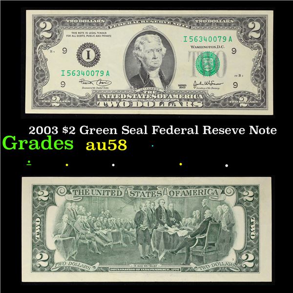 2003 $2 Green Seal Federal Reseve Note Grades Choice AU/BU Slider
