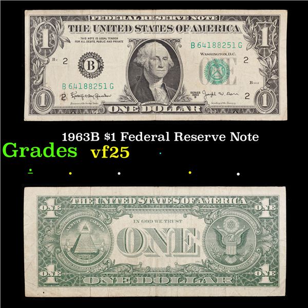 1963B $1 Federal Reserve Note Grades vf+