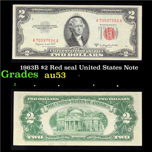1953B $2 Red seal United States Note Grades Select AU