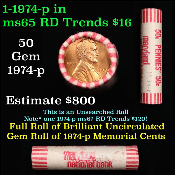 Shotgun Lincoln 1c roll, 1974-p 50 pcs Maryland National Bank Wrapper.