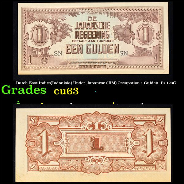 Dutch East Indies(Indonisia) Under Japanese (JIM) Occupation 1 Gulden  P# 123C Grades Select CU