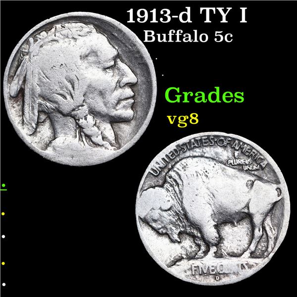 1913-d TY I Buffalo Nickel 5c Grades vg, very good