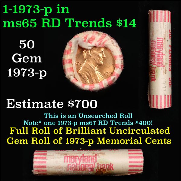 Shotgun Lincoln 1c roll, 1973-p 50 pcs Maryland National Bank Wrapper.