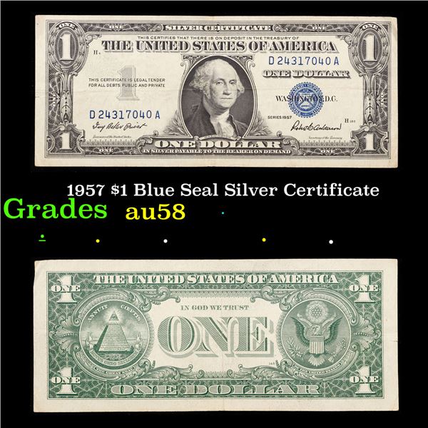 1957 $1 Blue Seal Silver Certificate Grades Choice AU/BU Slider