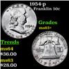 Image 1 : 1954-p Franklin Half Dollar 50c Grades Select+ Unc