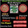 Image 1 : Mixed small cents 1c orig shotgun roll, 1949-d Wheat Cent, Wheat Cent other end, Nathan's Brandt Wra
