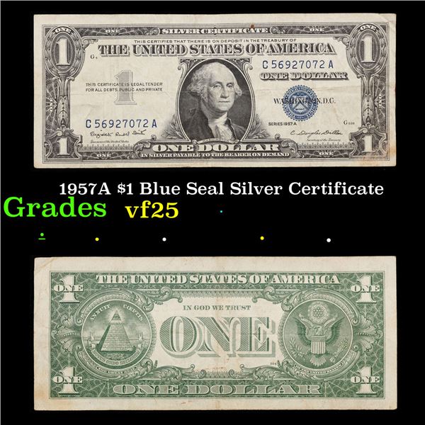 1957A $1 Blue Seal Silver Certificate Grades vf+