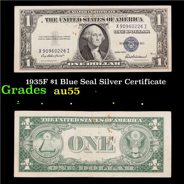 1935F $1 Blue Seal Silver Certificate Grades Choice AU