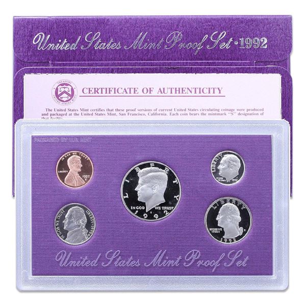 1992 United States Mint Proof Set, 5 Coins Inside!