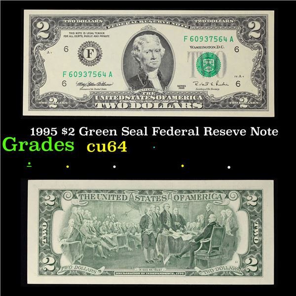 1995 $2 Green Seal Federal Reseve Note Grades Choice CU