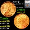 Image 1 : 1917-p Lincoln Cent 1c Graded ms64+ rd By SEGS