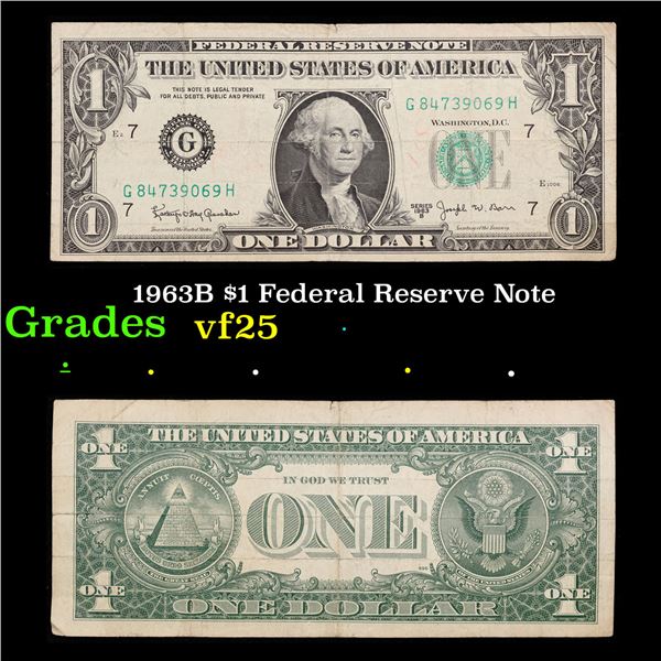 1963B $1 Federal Reserve Note Grades vf+