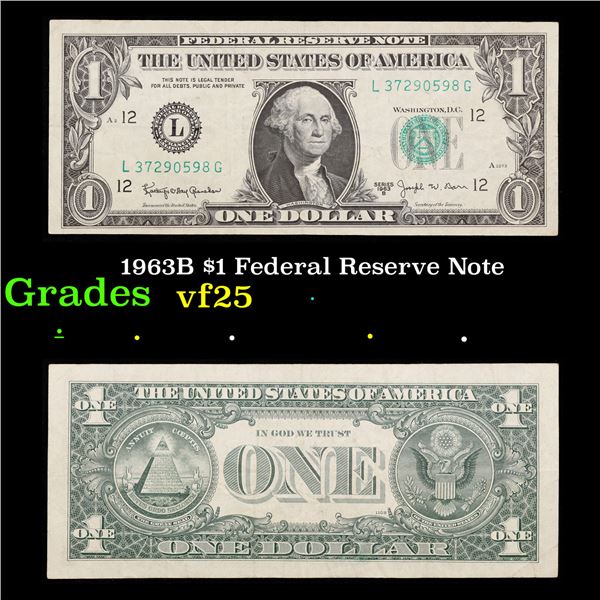 1963B $1 Federal Reserve Note Grades vf+