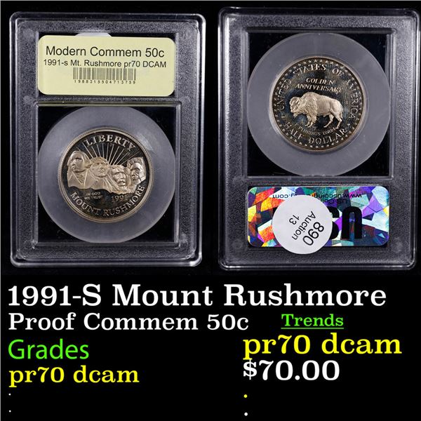 Proof 1991-S Mount Rushmore Modern Commem Half Dollar 50c Graded GEM++ Proof Deep Cameo By USCG