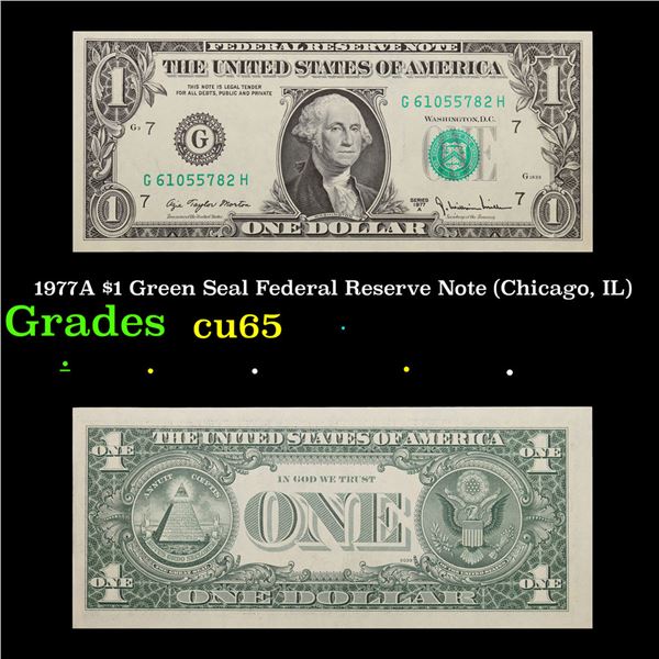 1977A $1 Green Seal Federal Reserve Note (Chicago, IL) Grades Gem CU