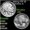 Image 1 : 1913-p TY II Buffalo Nickel 5c Grades vf++