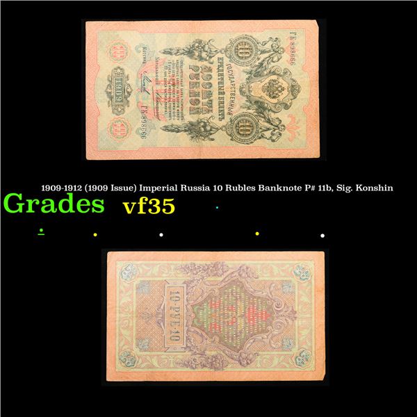 1909-1912 (1909 Issue) Imperial Russia 10 Rubles Banknote P# 11b, Sig. Konshin Grades vf++