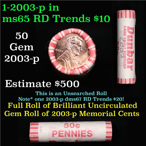 Shotgun Lincoln 1c roll, 2003-p 50 pcs Dunbar Wrapper.