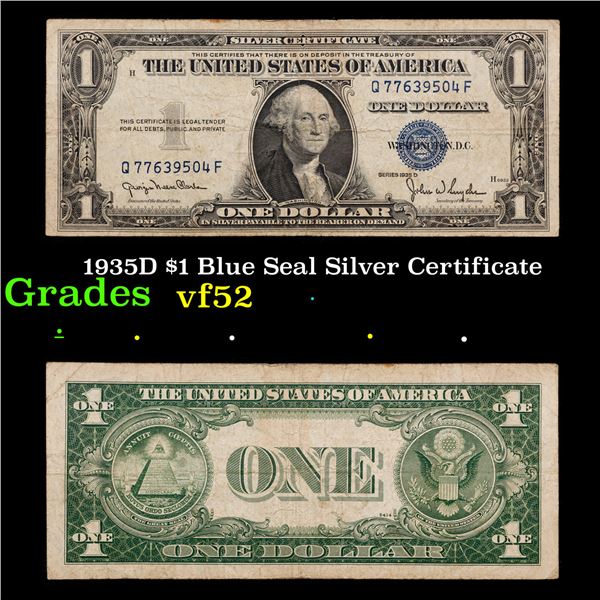 1935D $1 Blue Seal Silver Certificate Grades vf, very fine