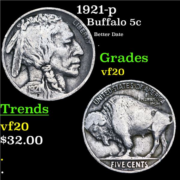 1921-p Buffalo Nickel 5c Grades vf, very fine