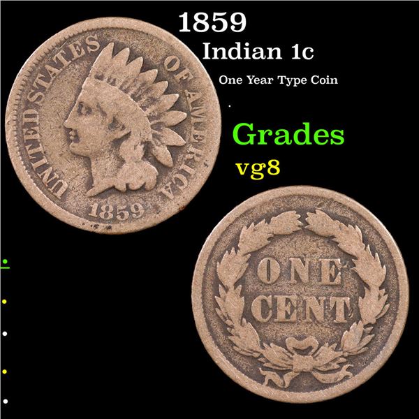 1859 Indian Cent 1c Grades vg, very good