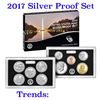 Image 1 : 2017 United States Mint Silver Proof Set; 10 pcs, about about 1.4 ounces of pure silver.