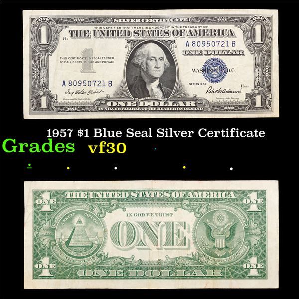 1957 $1 Blue Seal Silver Certificate Grades vf++
